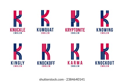 Letter k logo elements set, vector trendy retro initial, geometric monogram design symbol K.