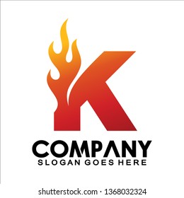 Letter K logo with fire flame shape, emblem, design concept, creative symbol, icon business or corporate