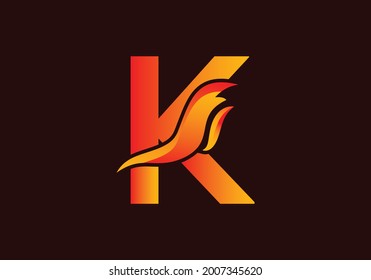 Letter K logo with fire flame shape, emblem, design concept, creative symbol, icon business or corporate Vector Illustration logo Design template.
