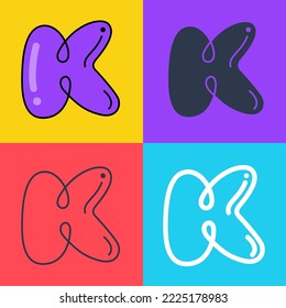 Letter K logo. Funny bold childish style font. Overlapping line with multicolor background. Ideal for colorful applications, street art design, bright advertising, toy packaging, multimedia identity.