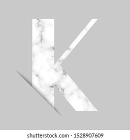 Letter K logo with gray and white marble background.