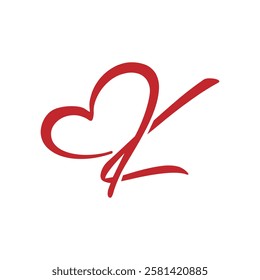 Letter K logo with heart icon, Letter K heart simple modern, luxury and unique logo, Letter K abstract logo design template, Beauty and Fashion monogram logo with letter K alphabet