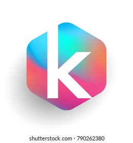 Letter K logo in hexagon shape and colorful background, letter combination logo design for business and company identity.
