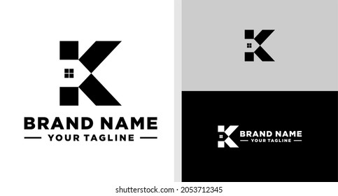 LETTER K LOGO HOME NEGATIVE SPACE EDITABLE