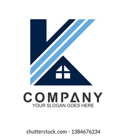 letter k logo with house shape, Building icon