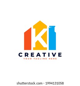 Letter K Logo. House Strip Shape with Negative Letter K. Usable for Construction Architecture Building Logo