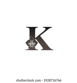 Letter K logo icon with black orchid design vector illustration
