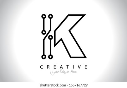 Letter K Logo Icon Design With Circuit Shape. Initial K logo design minimal clean and simple.