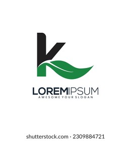 Letter K logo icon design template elements, Initial Letter Logo For Your Company Name, Alphabet Logo Template Ready For Use, Modern Initial Logo, Creative Minimal emblem design template. Leaf vector