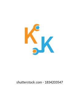 Letter K  logo icon forming a wrench and bolt design concept