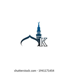 Letter K logo icon with mosque design illustration vector