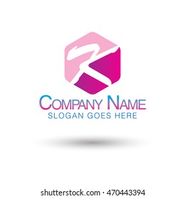 Letter K logo icon sign design template elements, Polygon shape, Hexagonal shape, pink on white background