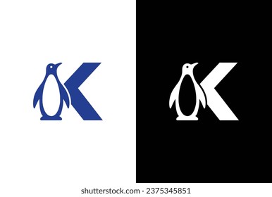 Ilustración del logotipo de la letra K que combina el pingüino. letra K logotipo pingüino elegante, único, moderno, nítido y fácil de aplicar en cualquier medio