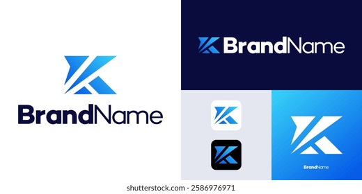 Letter K Logo integrated with icon arrow, simple creative design fintech, technology, arrow, growth and increase symbols icon, vector illustration template.