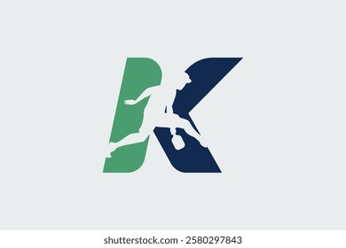 letter k logo with a jumping pickleball player silhouette. It is good for team logo, club, shirt, sticker, etc.