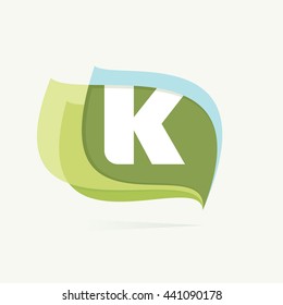 Letter K logo in leaves or flags icon. Colorful vector design for banner, presentation, web page, app icon, card, labels or posters.