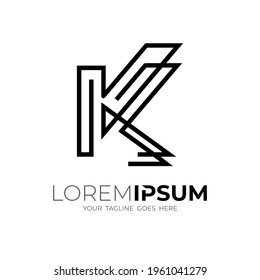 Letter K logo with line design template, simple line style