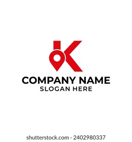 Letter K logo with location icon. K pointer logo template, gps logo initial