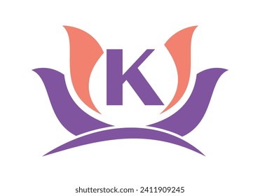 Letter K Logo with Lotus Flower Design Symbol Vector Template.