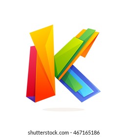 Letter K logo in low poly style. Multicolored vector design for presentation, web page, app icon, card, labels or posters.