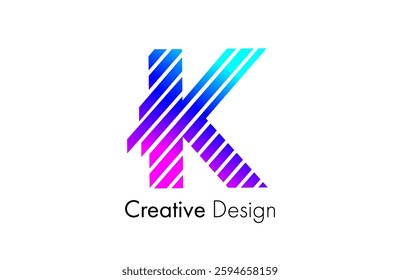 Letter K Logo made of Lines in purple and blue colors. K lines letter logo icon vector Illustration