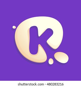 Letter K logo in milk, yogurt or cream splashes. Vector elements for natural application, ecology presentation, package or cafe posters.