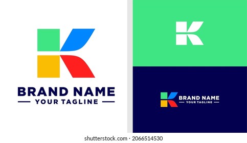 LETTER K LOGO MONOGRAM GEOMETRIC BLOCK EDITABLE