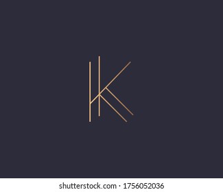 Letter K logo monogram, minimal style identity initial logo mark. Golden gradient parallel lines vector emblem logotype for business cards initials invitations ect.