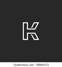 Letter K logo monogram, thin monoline style minimal mark, hipster linear typography design element emblem mockup