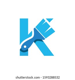 Letter K Logo With Paint Brush Design. Home Building Decoration Icon Graphic. Digital Painting Proffesional Vector.