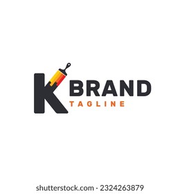 Letter K Logo with Paint Brush - Alphabet K with Paint Brush Logo Design