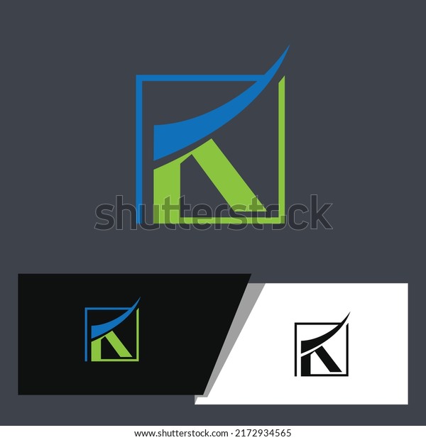 letter K logo or pictogram connected to frame\
and divided to two color green\
blue