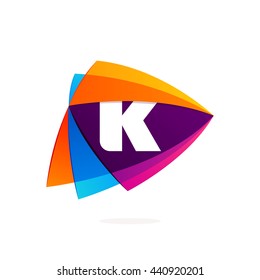 Letter K logo in Play button icon. Triangle intersection icon. Colorful vector design for app icon, corporate identity, card, labels or posters.