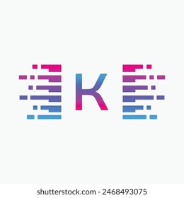 letter K Logo with Pulse music player element. Logo template electronic music, equalizer, dj, nightclub, disco. Audio wave logo concept, Multimedia