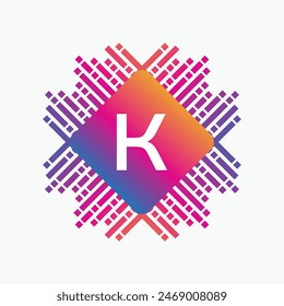 letter K Logo with Pulse music player element. Logo template electronic music, equalizer, dj, nightclub, disco. Audio wave logo concept, Multimedia