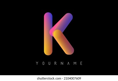 Letter K logo with rainbow 3d gradient. Creative vector illustration with typographic and vibrant gradient shape. Liquid color path.  