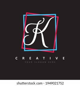 Letter K Logo With Red and Blue Frame Design
