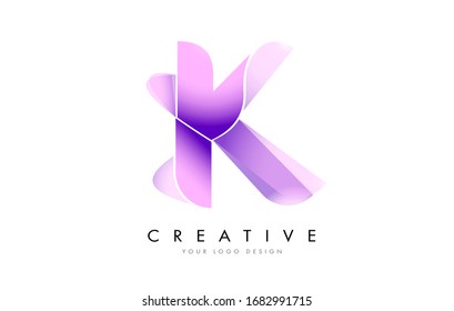 Letter K Logo with Satin texture and Fluid Look Vector Design.