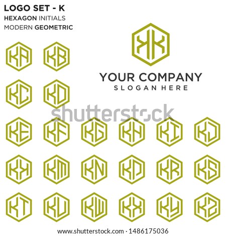 Letter K logo set. Hexagon initials logo concept. Modern geometric flat design vector