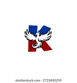 Letter K logo shaped like a rising phoenix bird. Bold vector symbol for rebirth, strength, insurance, and investment company branding