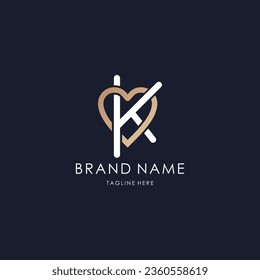 letter K logo simple monogram initial creative lines love heart design luxury golden style by a99ide