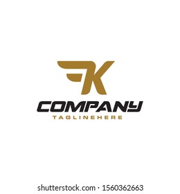 Letter K logo with simple Wings design element vector template.