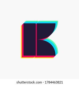 Buchstabe K-Logo mit Stereo-Effekt. Lebendige, glänzende Farben, die perfekt für Disco-Labels, DJ-Logos, Elektromusikplakate, helle Identität usw. geeignet sind.