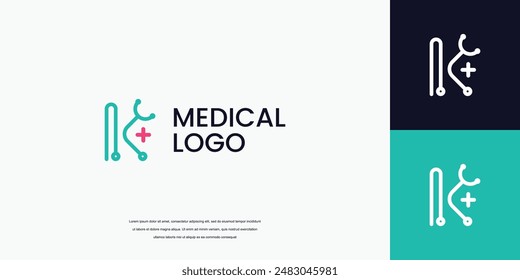 letter K logo with stethoscope icon medical healthcare logo