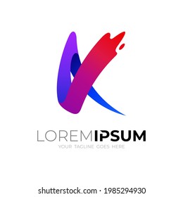 Letter K logo and swoosh design template, colorful style