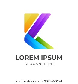 plantilla de logotipo de letra K con estilo 3d colorido
