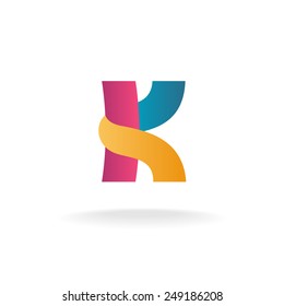 Letter K logo template. Colorful ribbons sign.
