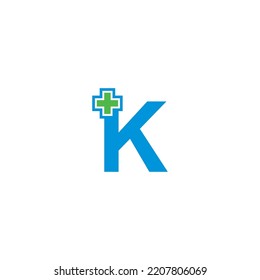 letter K logo template design with health concept. letter K logo for business medical hospital care health wellness, etc. letter K logo with health plus sign. K icon