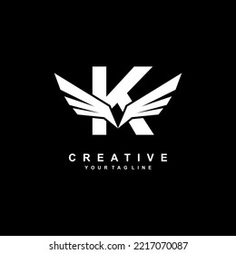 
letter K logo template design with wings. K creative logo with wings. modern logotype symbol. wing logo. vector symbol of freedom. flying icon