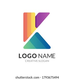letter k logo template, modern 3d logo style in gradient vibrant colors